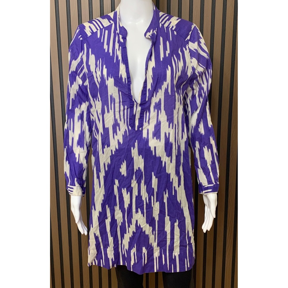 J.Crew Womens Purple Ikat Cotton Long Sleeve Tunic Top Size L 83112